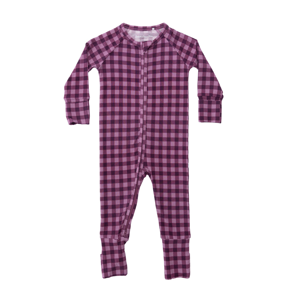 Plum Gingham Small Ribbed Zip Romper