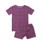 Plum Gingham Small Ribbed Shorts Two-Piece Set