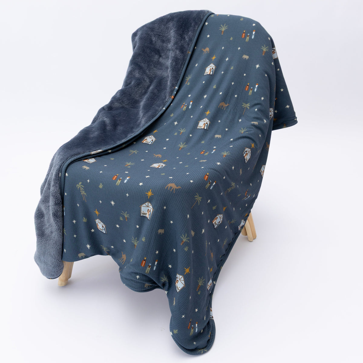 Nativity Blue Small Ribbed Toddler Blanket