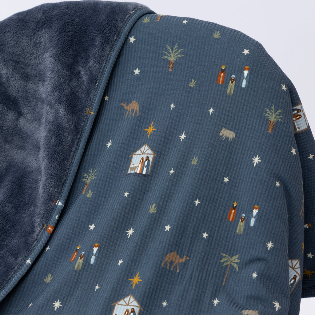 Nativity Blue Small Ribbed Toddler Blanket