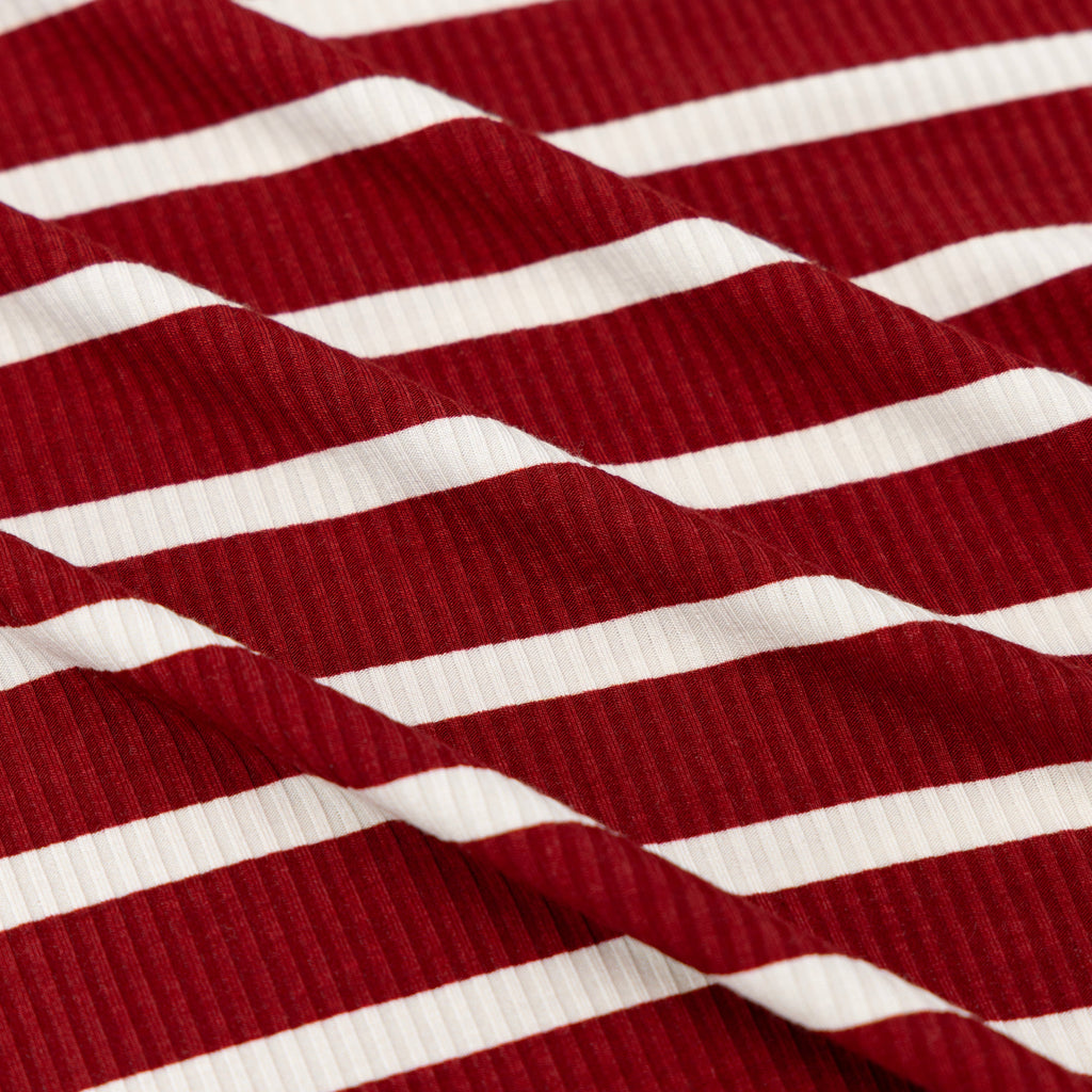 Red Wide Stripe Small Ribbed Women's Matching Set