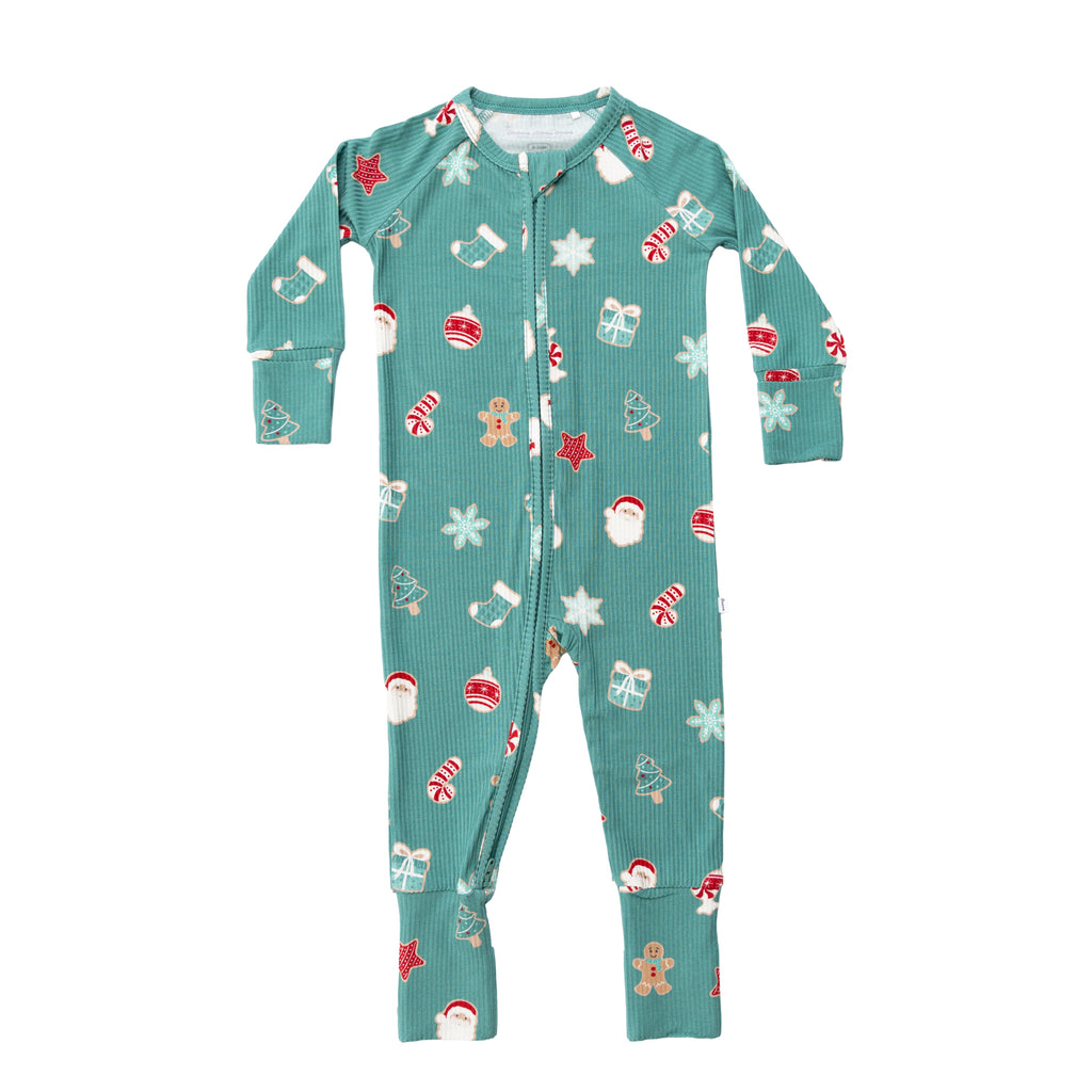 Sugar Cookies Frosted Teal Small Ribbed Zip Romper