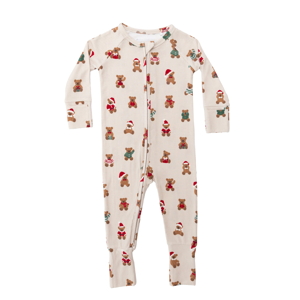 Teddy Bear Small Ribbed Zip Romper
