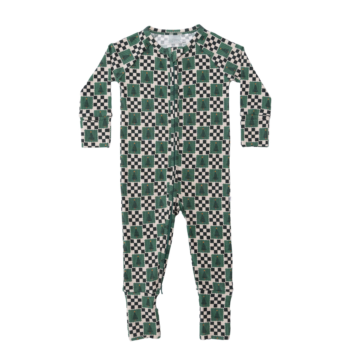 Checkered Christmas Trees Small Ribbed Zip Romper