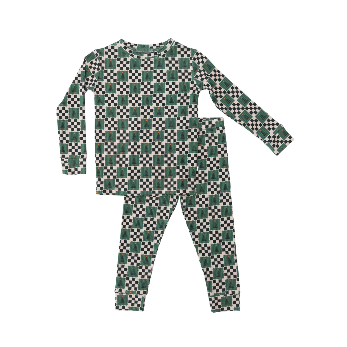 Checkered Christmas Trees Small Ribbed Two-Piece Set