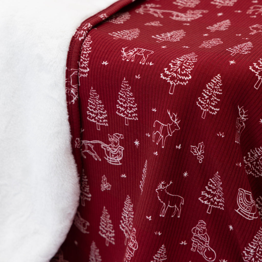 Reindeer & Santa Sleigh Small Ribbed Youth Blanket