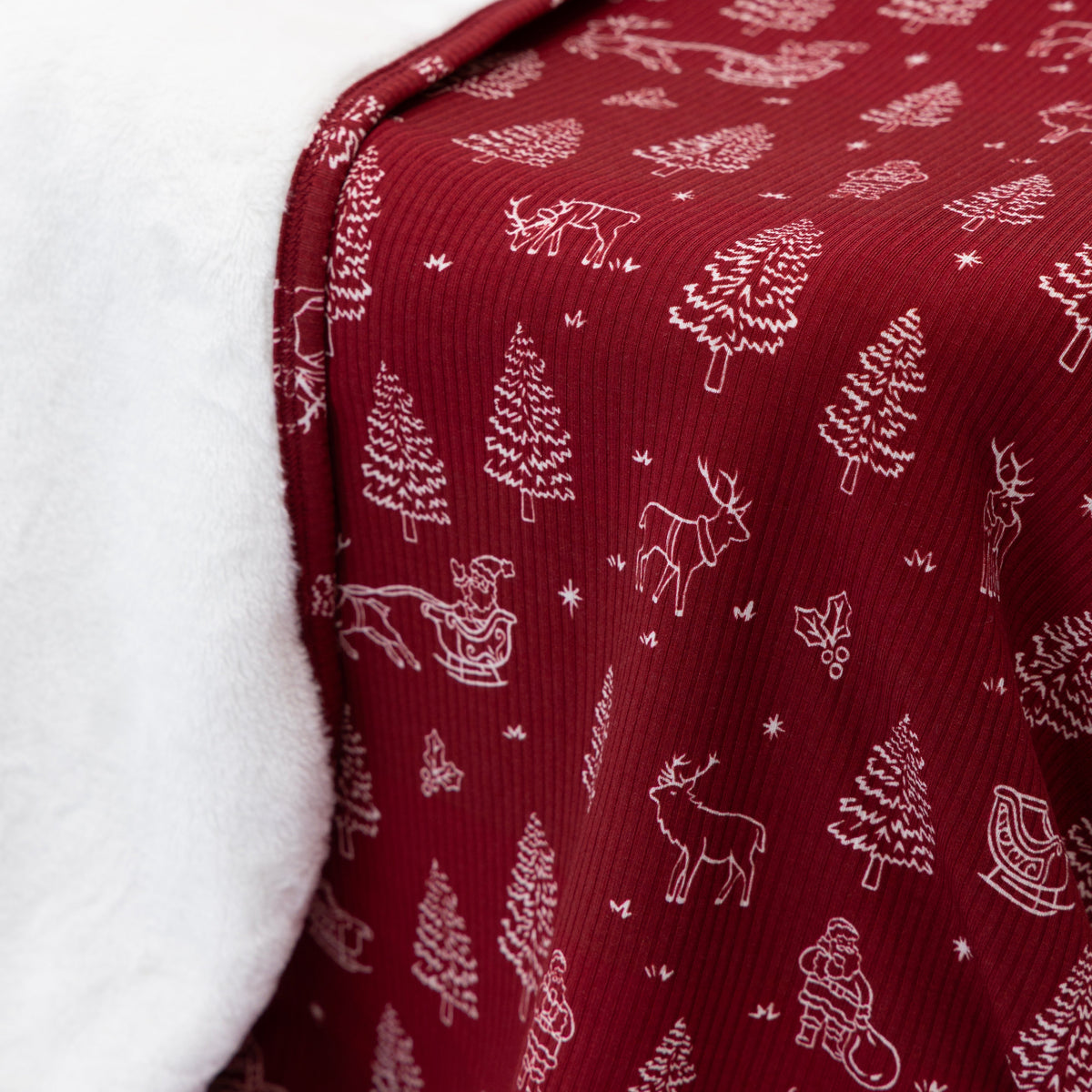 Reindeer & Santa Sleigh Small Ribbed Youth Blanket