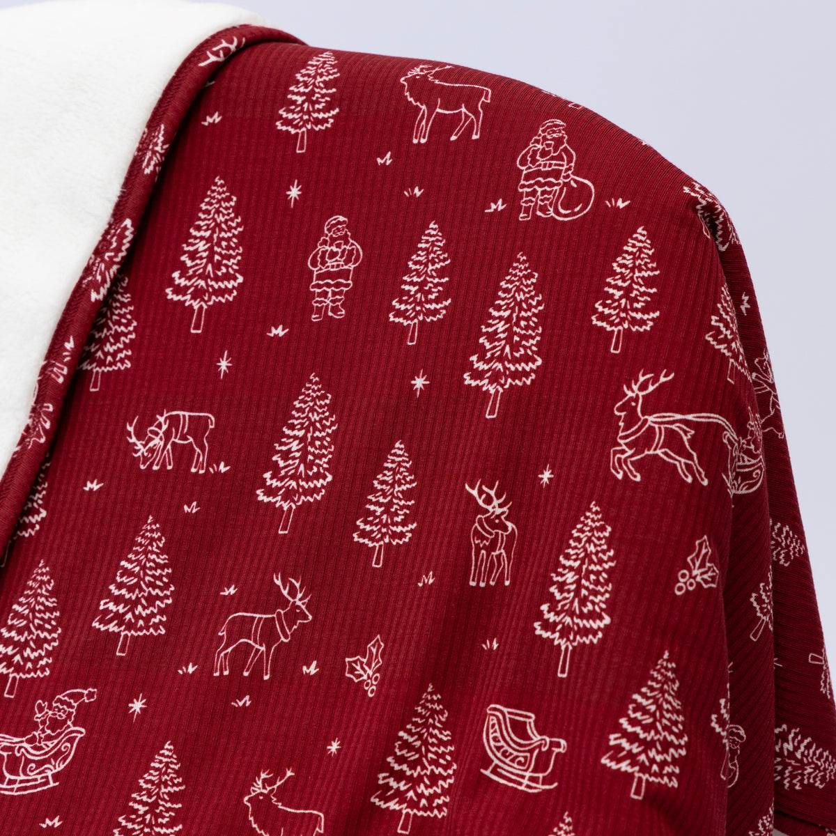 Reindeer & Santa Sleigh Small Ribbed Youth Blanket