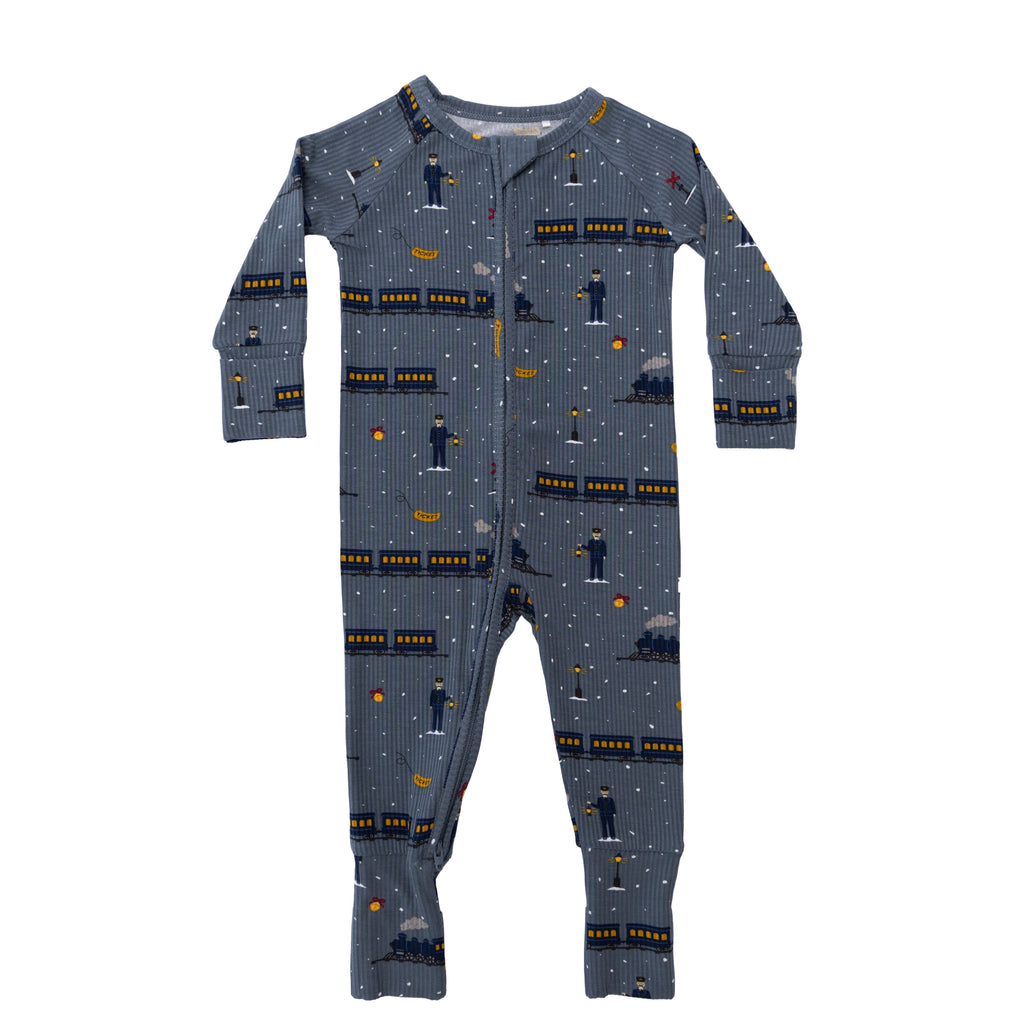 Christmas Trains Small Ribbed Zip Romper