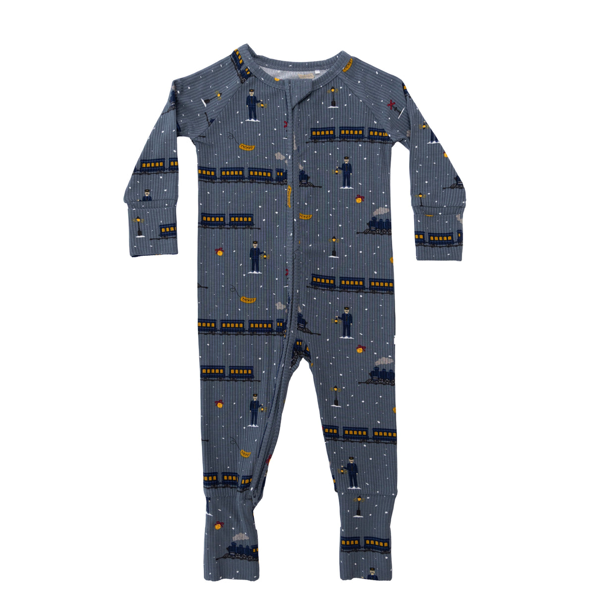 Christmas Trains Small Ribbed Zip Romper