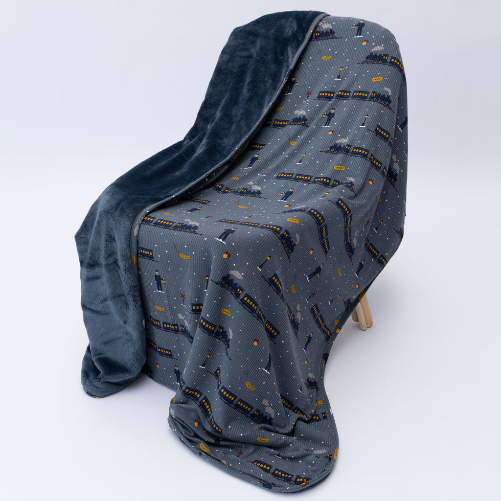 Christmas Trains Small Ribbed Adult Blanket