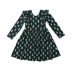 Christmas Trees Small Ribbed Ruffle Long Sleeve Dress