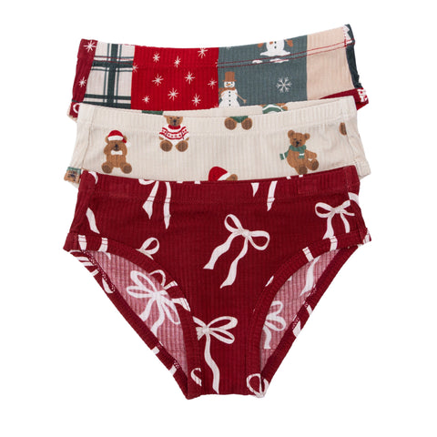 Coquette Bows Red, Teddy Bear and Patchwork Small Ribbed Underwear 3 pack