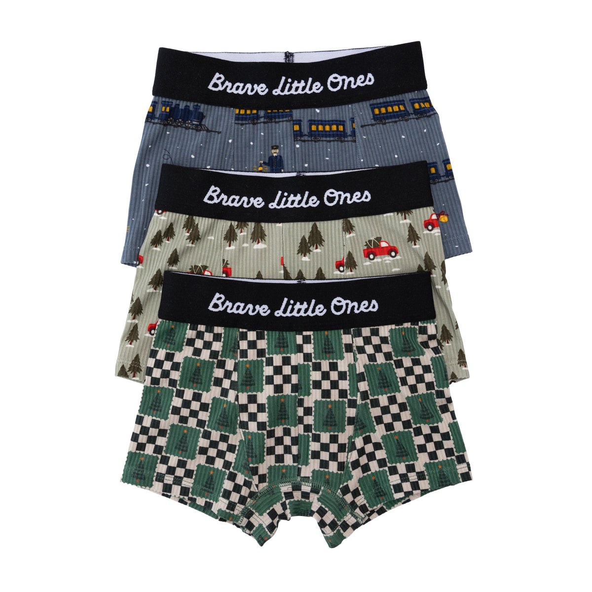 Checkered Christmas Trees, Red Christmas Trucks and Christmas Trains Boxer Brief 3 pack