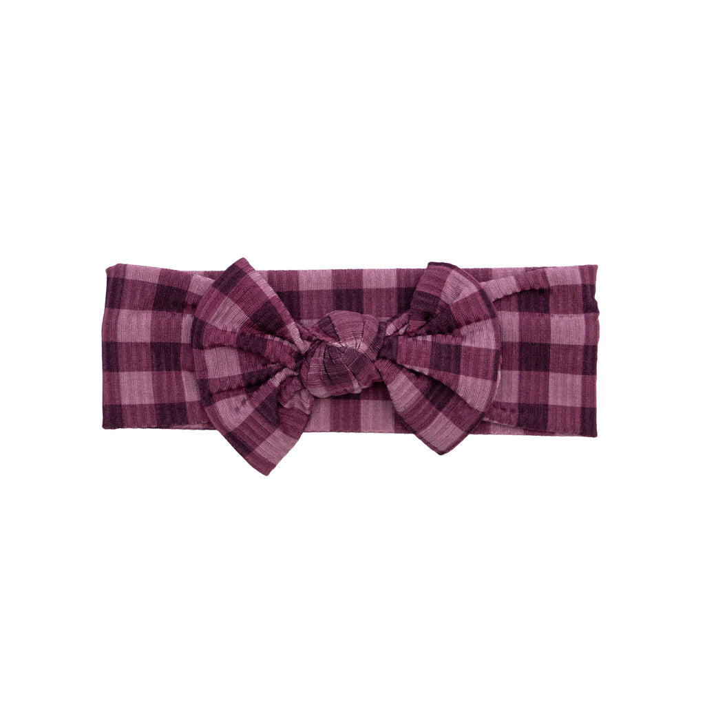 Plum Gingham Small Ribbed Bow