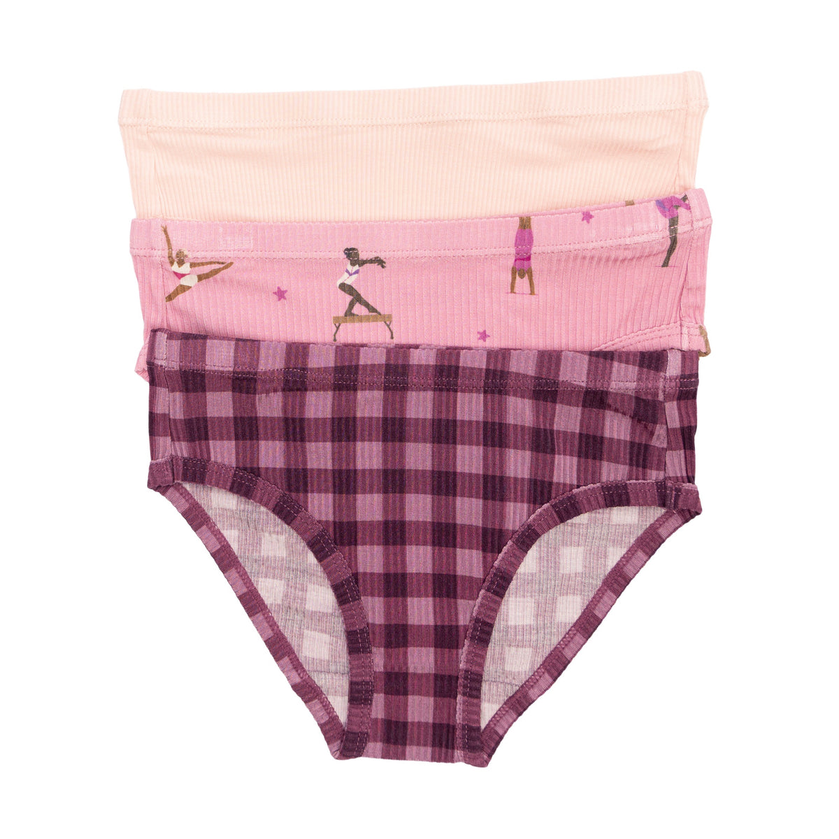 Gymnastics, Plum Gingham and Ballet Pink Underwear 3 pack