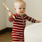 Red Wide Stripe Small Ribbed Zip Romper