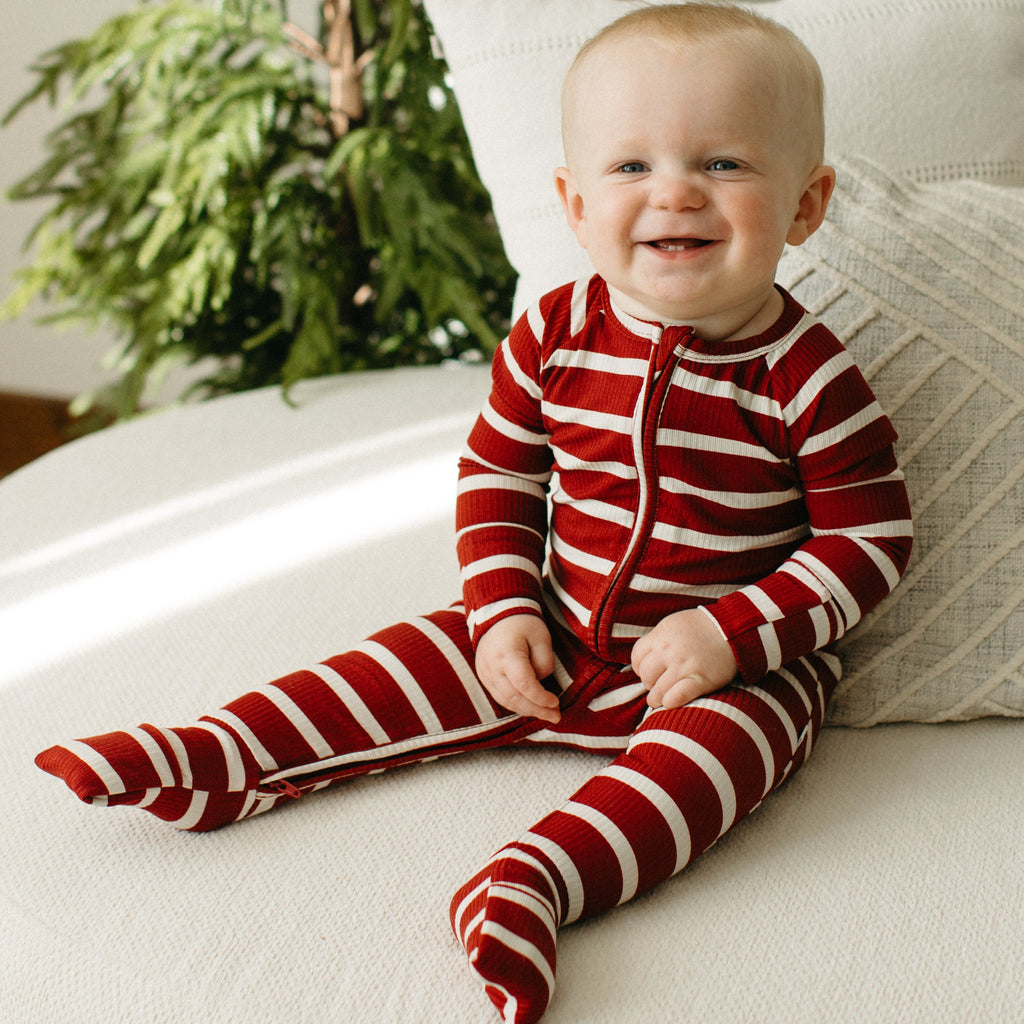 Red Wide Stripe Small Ribbed Zip Romper