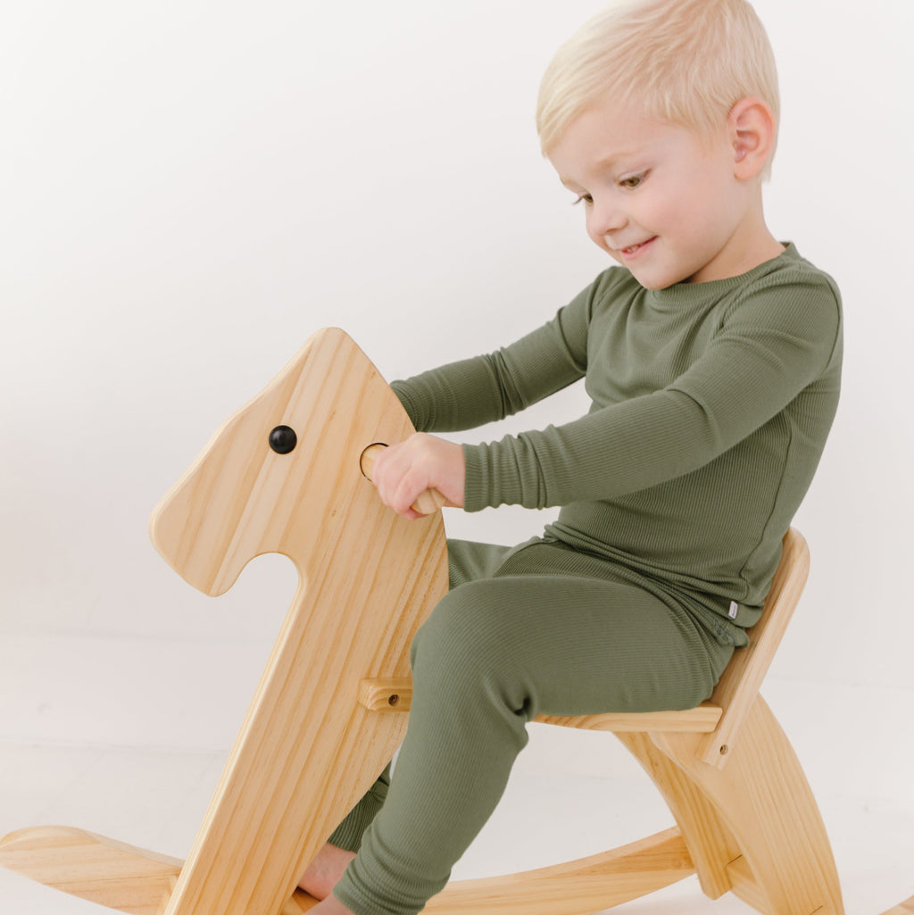 Olive Small Ribbed Two-Piece Set