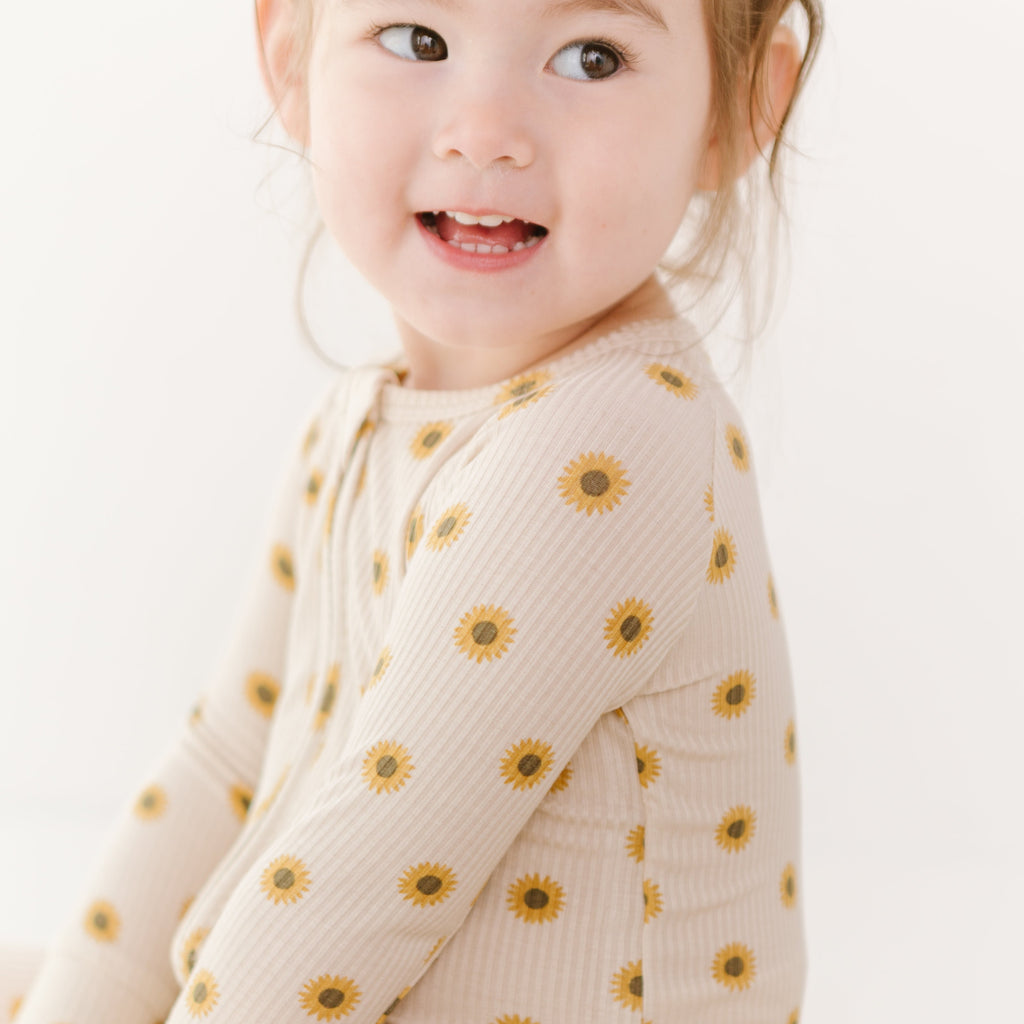 Sunflowers Small Ribbed Zip Romper