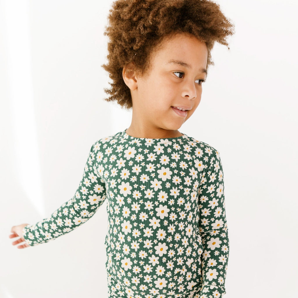 Green Floral Small Ribbed Two-Piece Set