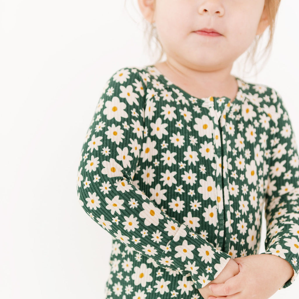 Green Floral Small Ribbed Zip Romper
