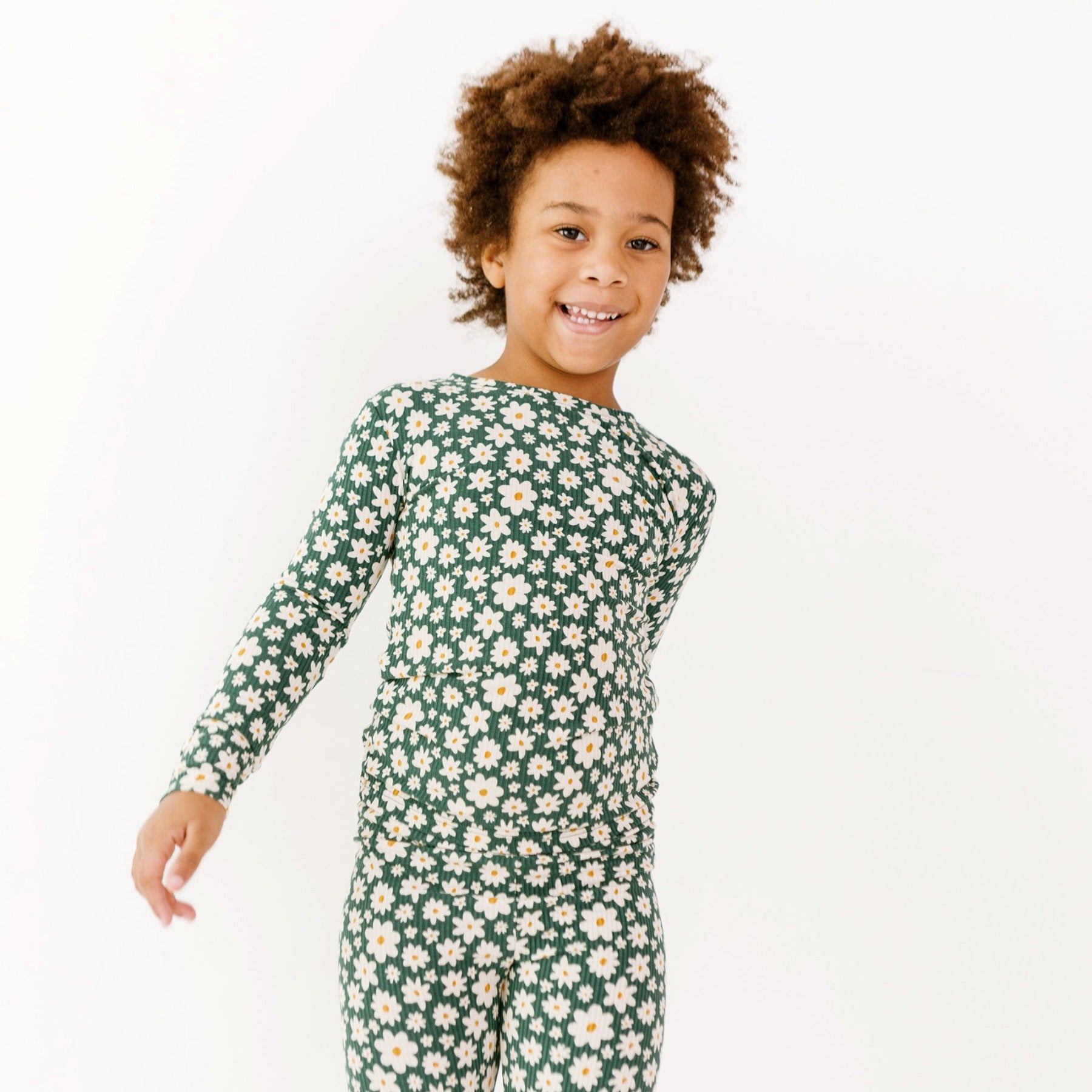 Green Floral Small Ribbed Two-Piece Set