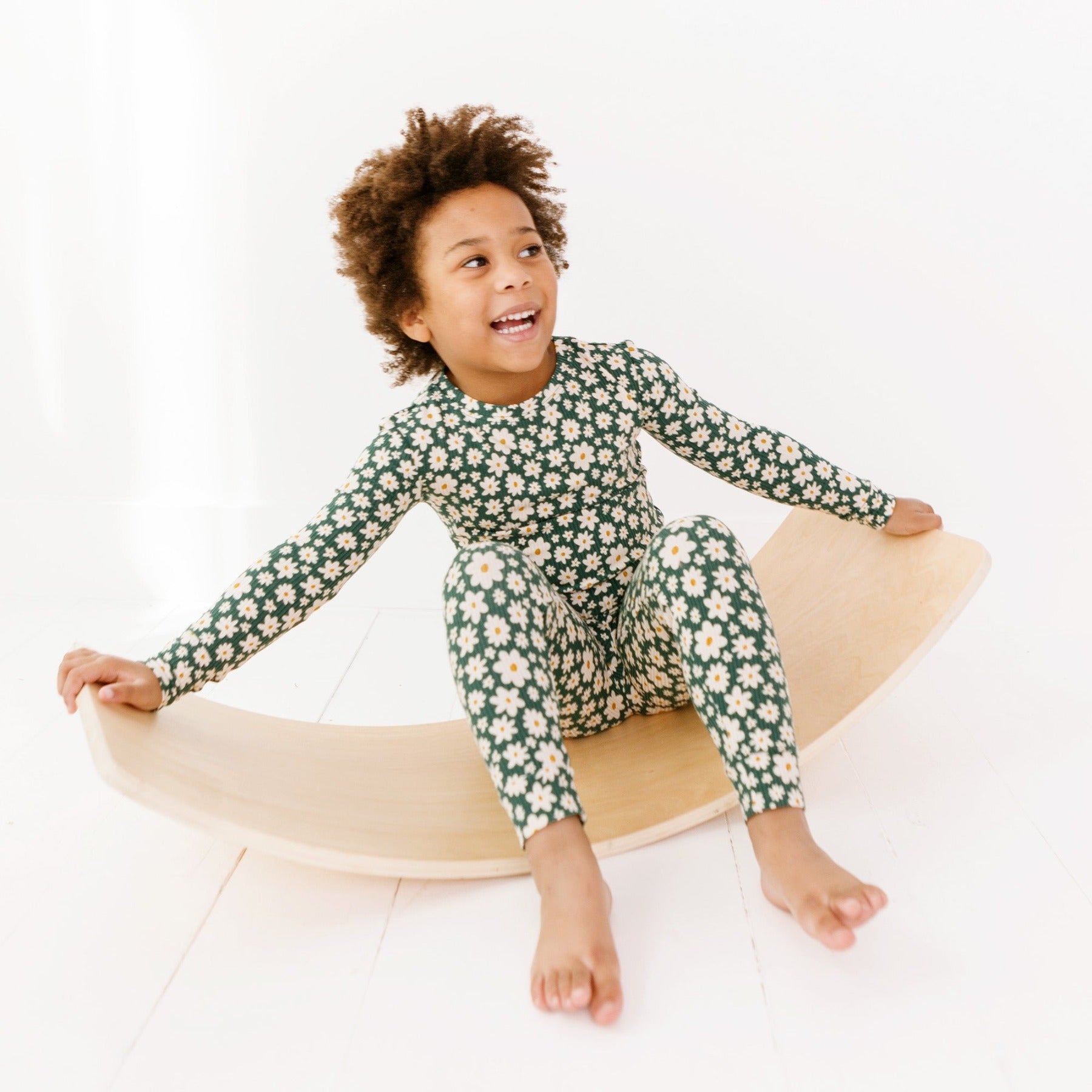 Green Floral Small Ribbed Two-Piece Set