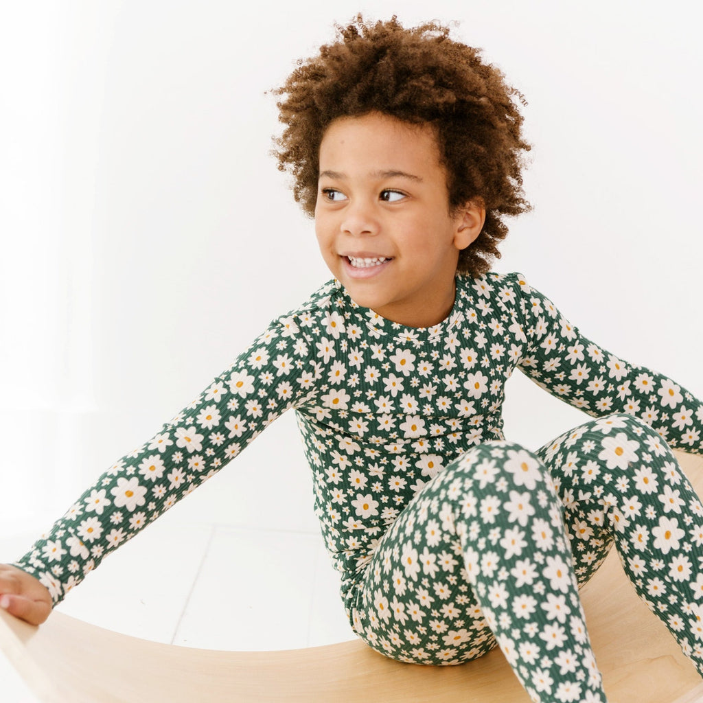 Green Floral Small Ribbed Two-Piece Set