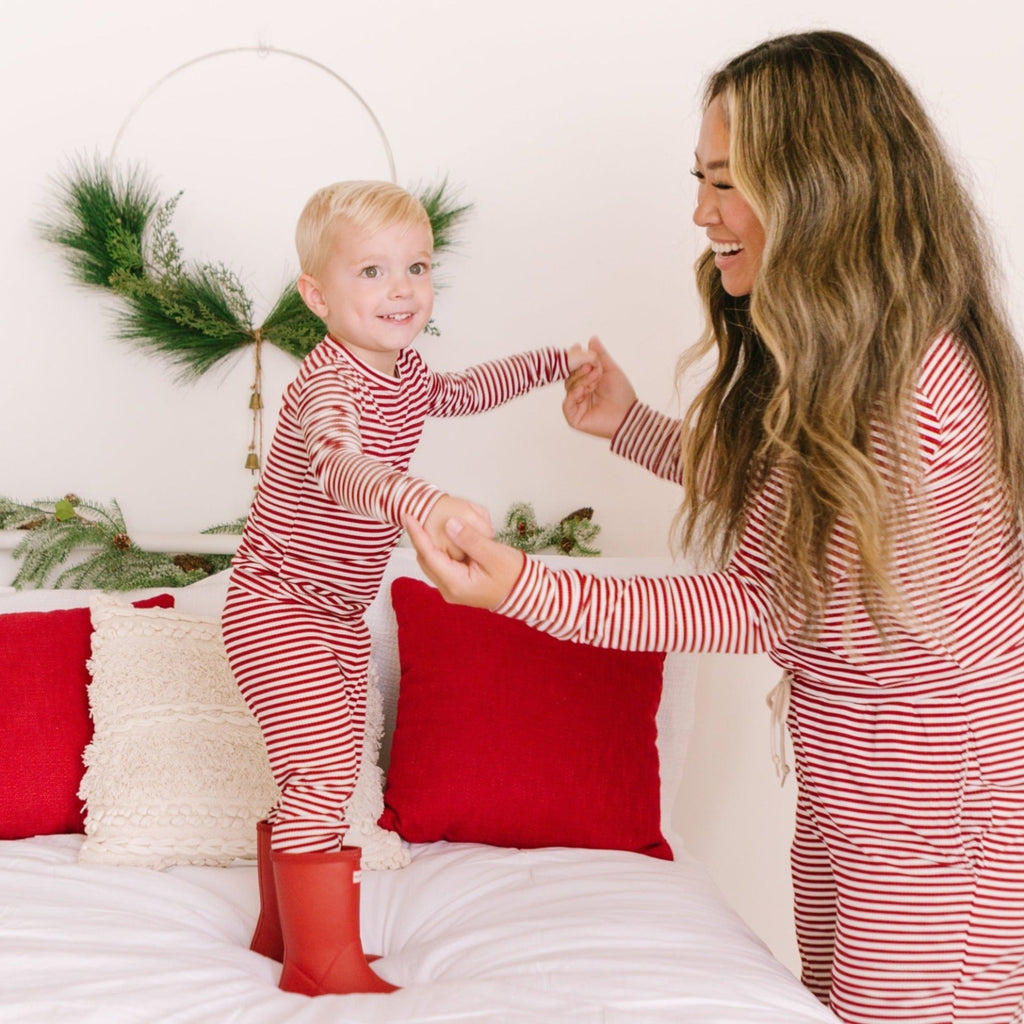 Red Stripe Small Ribbed Two-Piece Set