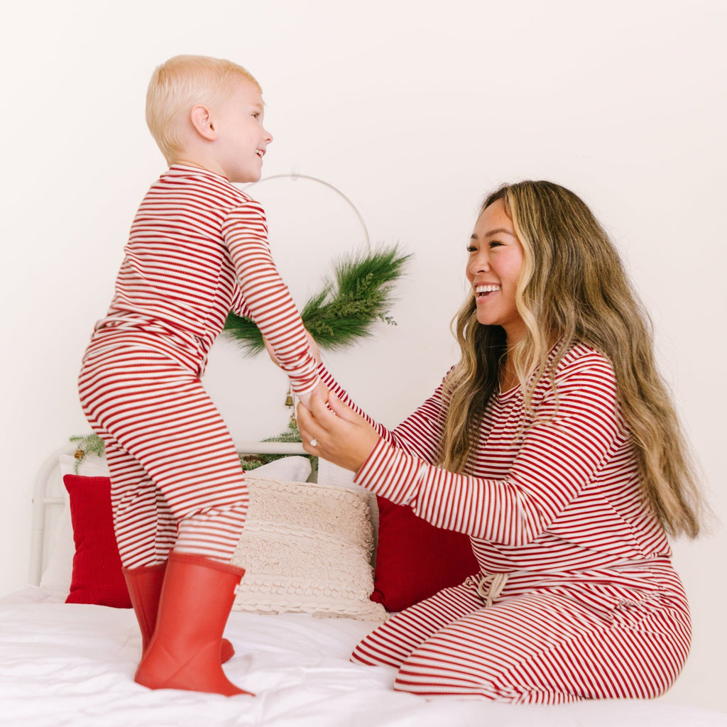 Red Stripe Small Ribbed Women's Long Sleeve Top