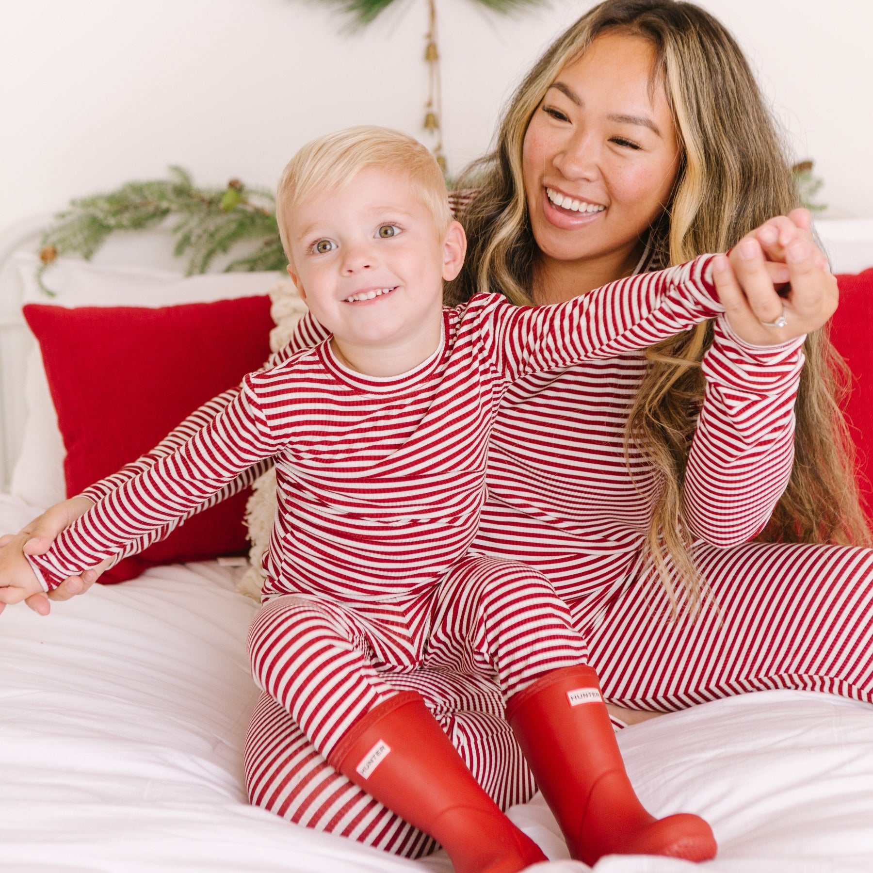 Red Stripe Small Ribbed Two-Piece Set