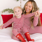 Red Stripe Small Ribbed Women's Long Sleeve Top