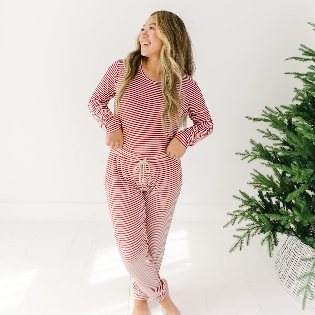 Red Stripe Small Ribbed Women's Long Sleeve Top