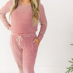 Red Stripe Small Ribbed Women's Long Sleeve Top