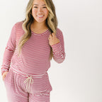 Red Stripe Small Ribbed Women's Long Sleeve Top