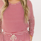 Red Stripe Small Ribbed Women's Long Sleeve Top