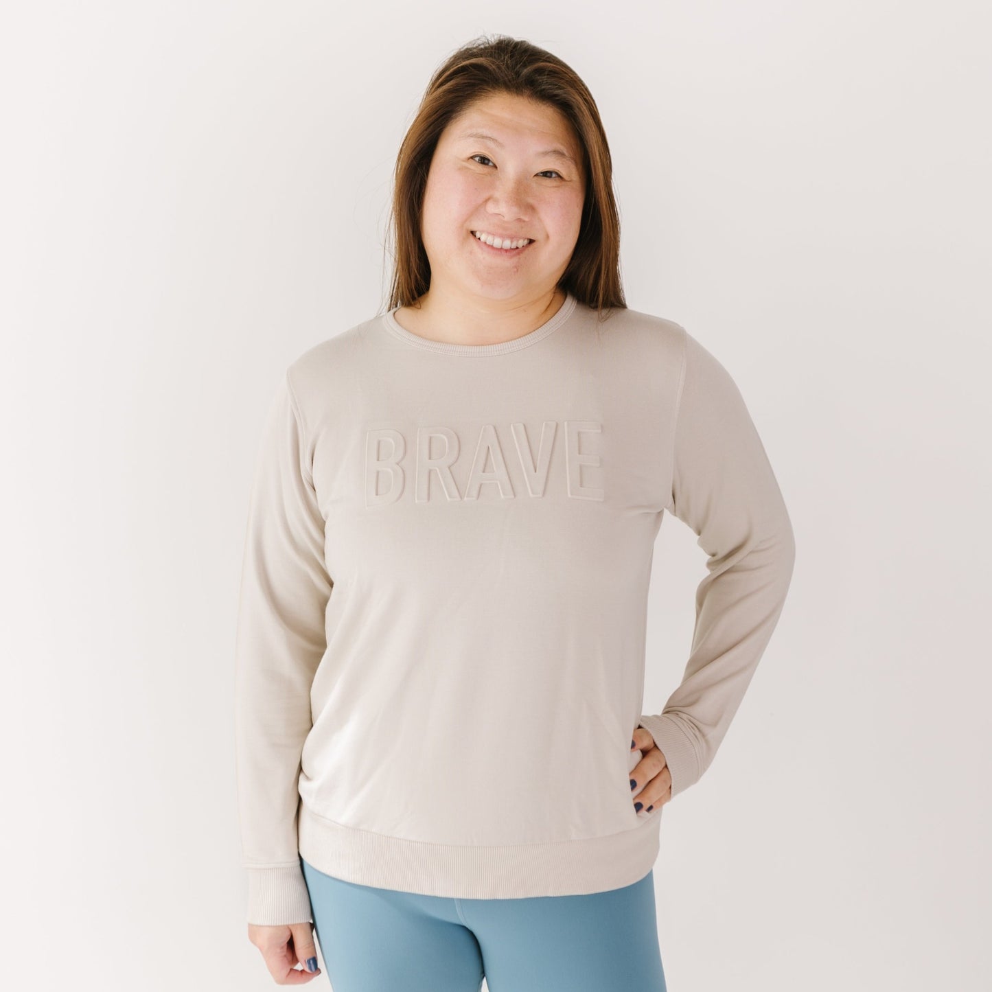 Taupe with Embossed Brave Women's French Terry Pullover