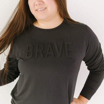 Jet Black with Embossed Brave Women's French Terry Pullover