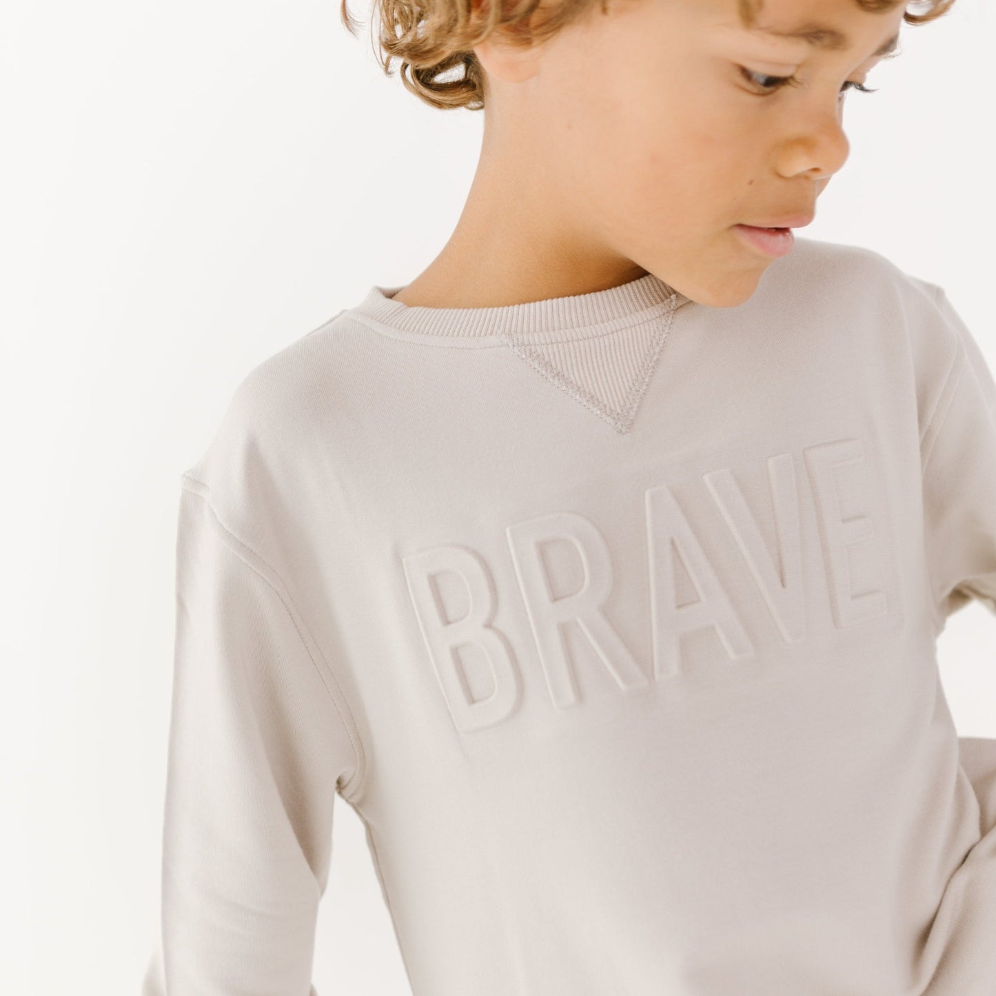 Taupe with Embossed Brave French Terry Pullover
