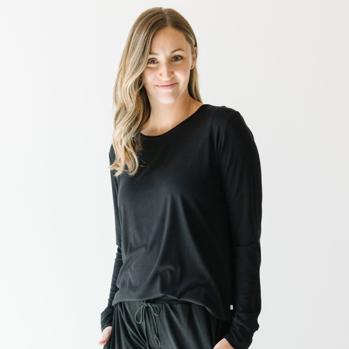 Jet Black Small Ribbed Women's Long Sleeve Top