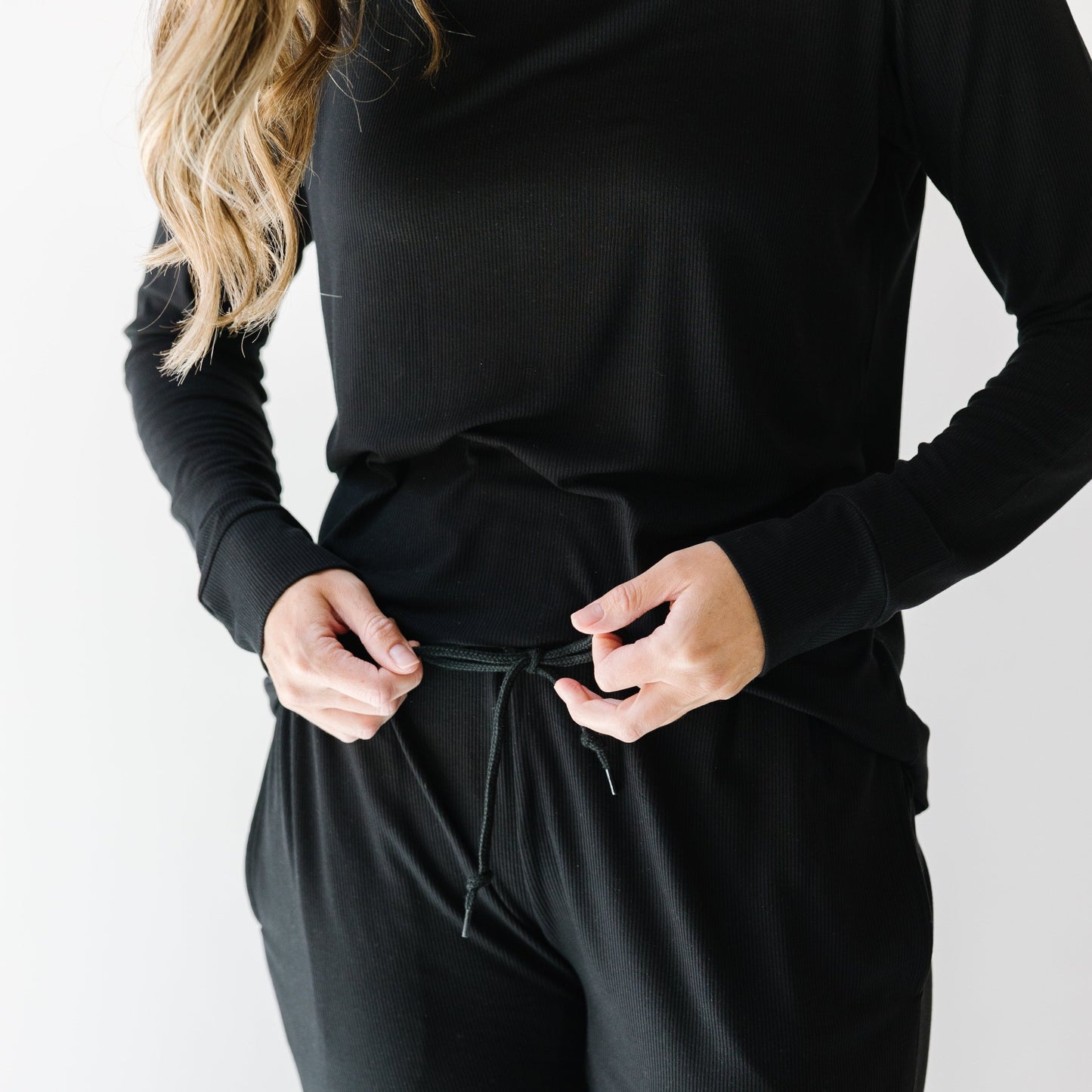 Jet Black Small Ribbed Women's Long Sleeve Top