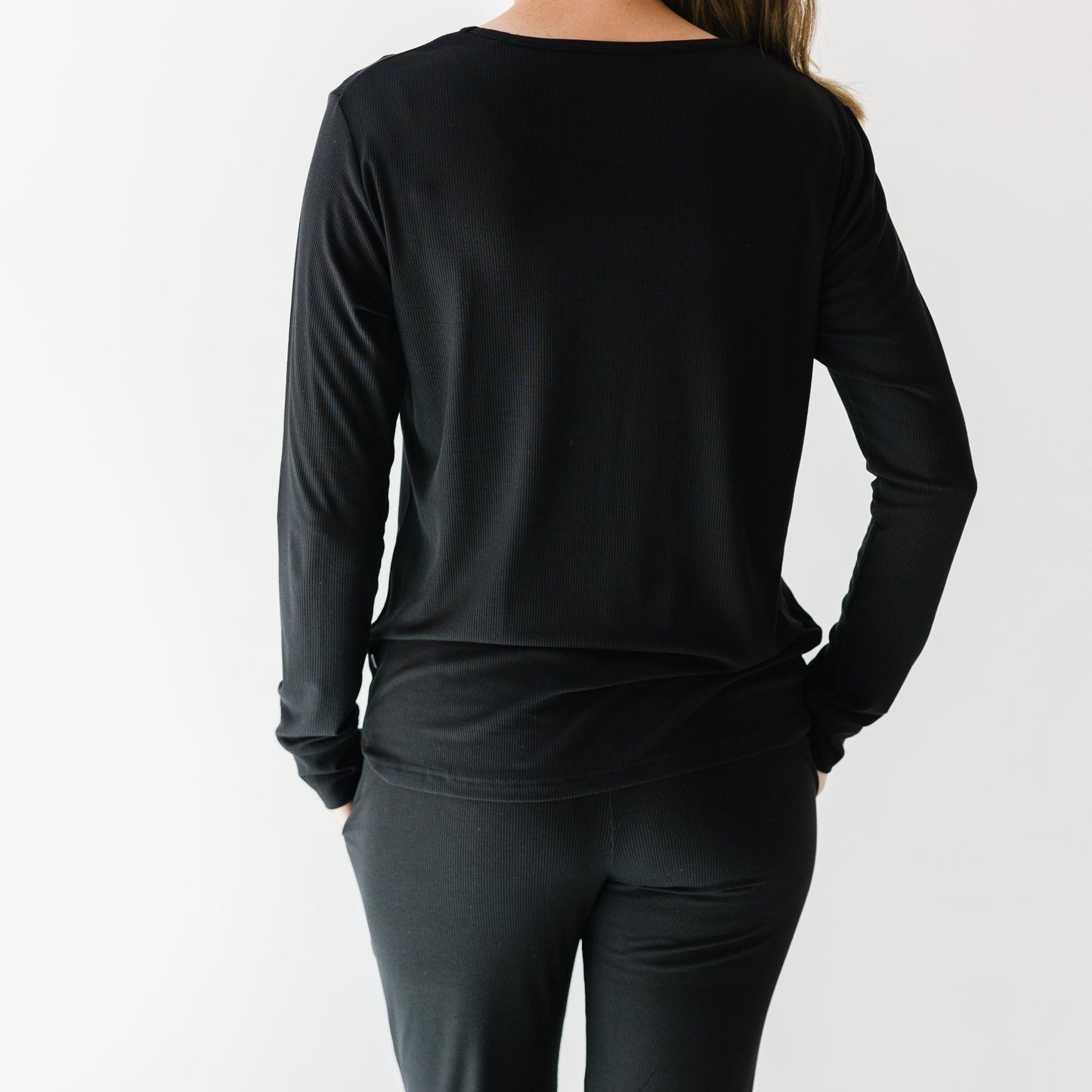 Jet Black Small Ribbed Women's Long Sleeve Top