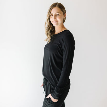 Jet Black Small Ribbed Women's Long Sleeve Top