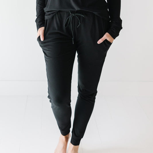 Jet Black Small Ribbed Women's Pants