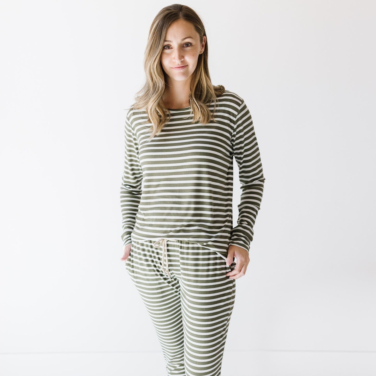 Pine Green Big Stripe Small Ribbed Women's Matching Set