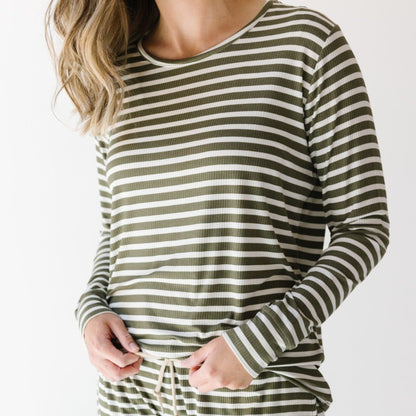 Pine Green Big Stripe Women's Long Sleeve Top