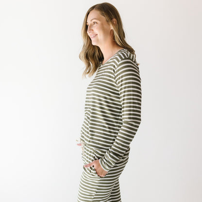 Pine Green Big Stripe Women's Long Sleeve Top