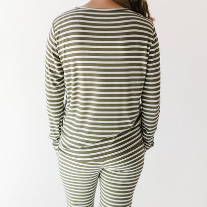 Pine Green Big Stripe Women's Long Sleeve Top