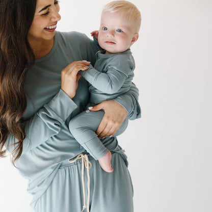 Slate Blue Small Ribbed Zip Romper